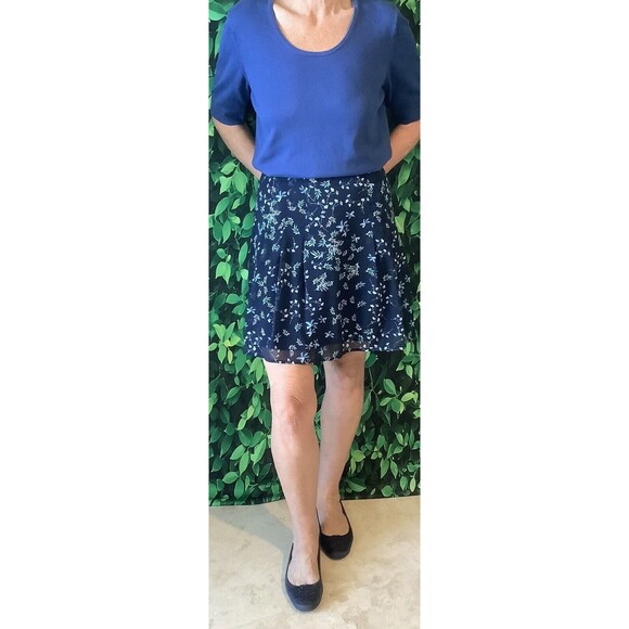 🌼 Banana Republic Navy Floral A-Line Skirt Size 10 - Picture 1 of 7